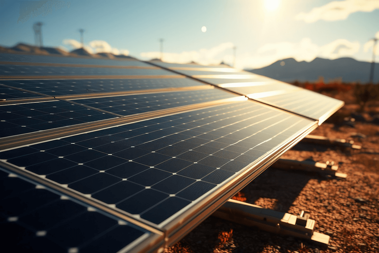 Solar panel farm capturing sunlight